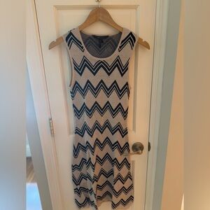 BCBGMaxAzria Black and Cream Chevron Midi Dress